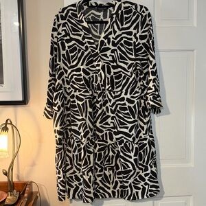 Rachel Zoe Black and White Abstract Print Long Sleeve Dress Size XL